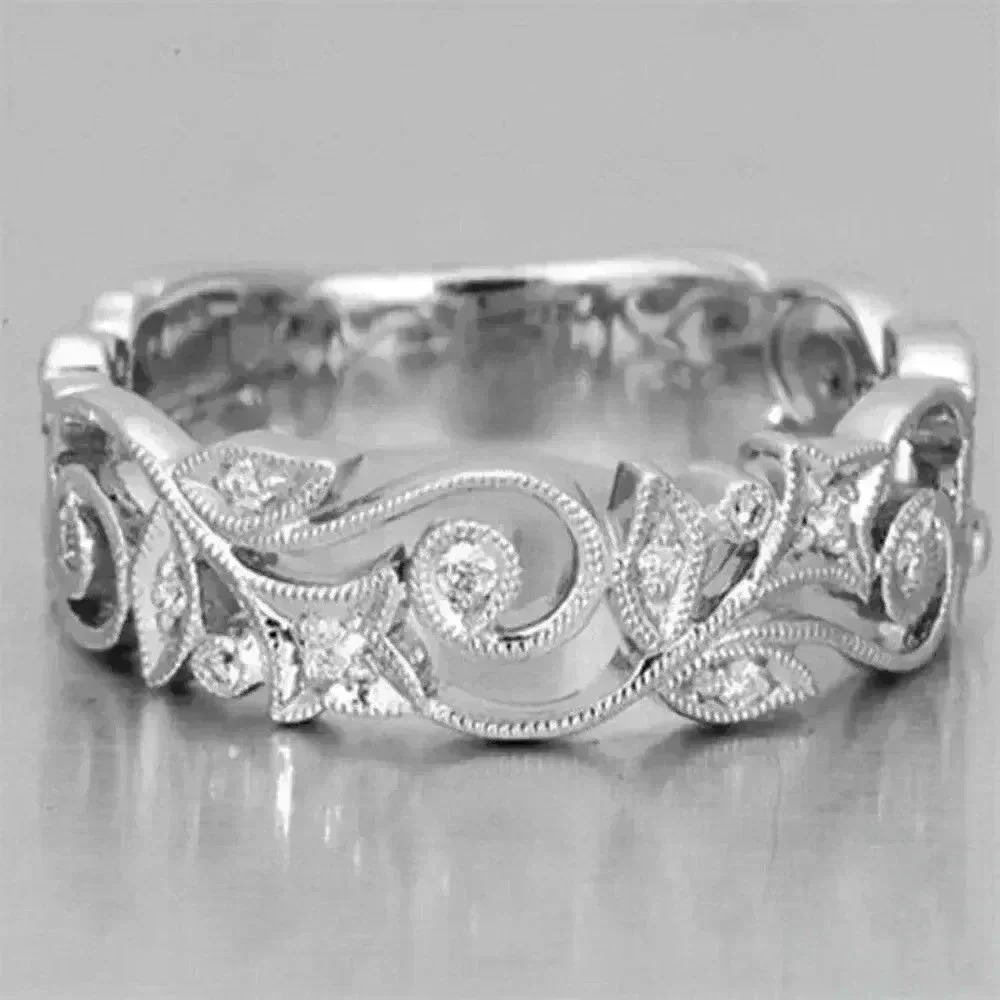 New 925 Silver White Sapphire Ivy Band Ring
